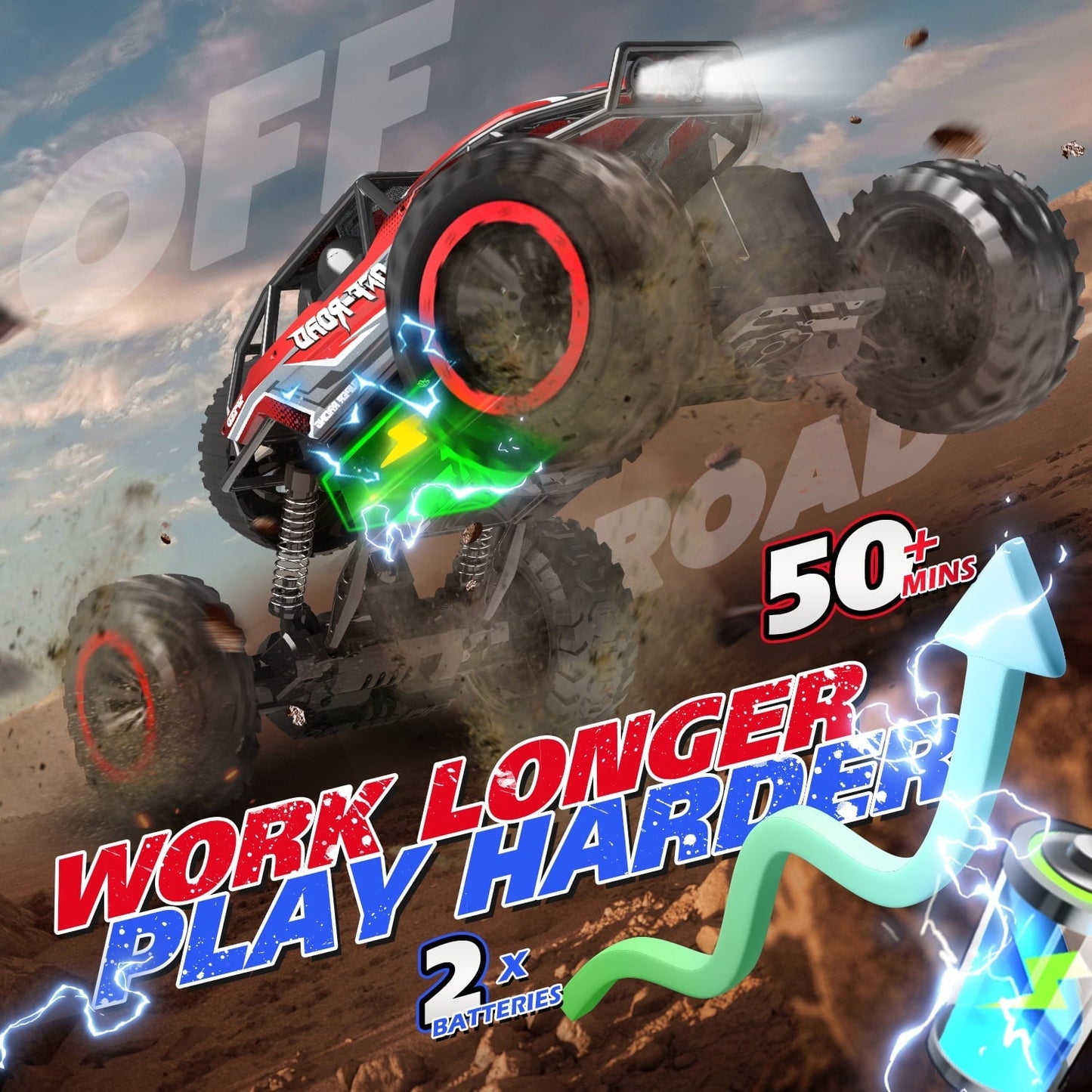 JoyStone 1:12 RC Cars 4WD Off-Road 2.4Ghz RC Monster Truck with Metal Shell and Light, Remote Control Car Crawler for Adult and Kid, 2 Batteries, Red