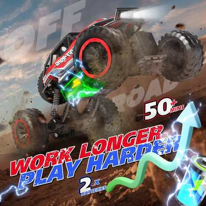 JoyStone 1:12 RC Cars 4WD Off-Road 2.4Ghz RC Monster Truck with Metal Shell and Light, Remote Control Car Crawler for Adult and Kid, 2 Batteries, Red