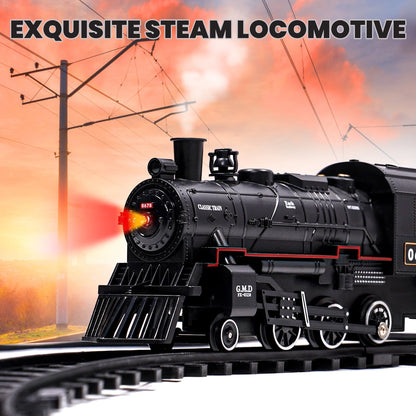 Train Set with Remote Control, AUOSHI Electric Train Track W/Cargo Vehicle, Light & Sounds, Plastic Steam Locomotive Engine Train Toy Educational Gift for 5 6 7 8+ Years Old Boys Girls