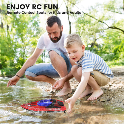 JoyStone RC Boat for Pools and Lakes, 2.4G 15+ MPH Fast Remote Control Boat with LED Lights, Racing Boats for Kids & Adults with 2 Rechargeable Battery, Gifts for Boys Girls (Red)