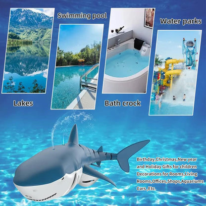 Lvelia 2.4Ghz Remote Control Shark Toys for Boys Girls,1:18 Scale High Simulation Shark for Pool, Electric RC Shark Fish Toys with Light & Spray Water Function for Kids Ages 6+,Blue