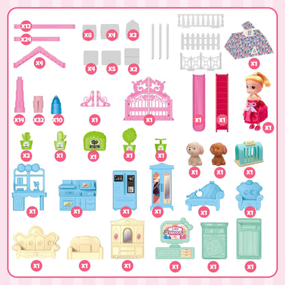 Hot Bee Girls Dollhouse with Slide, Pink, 16.7''