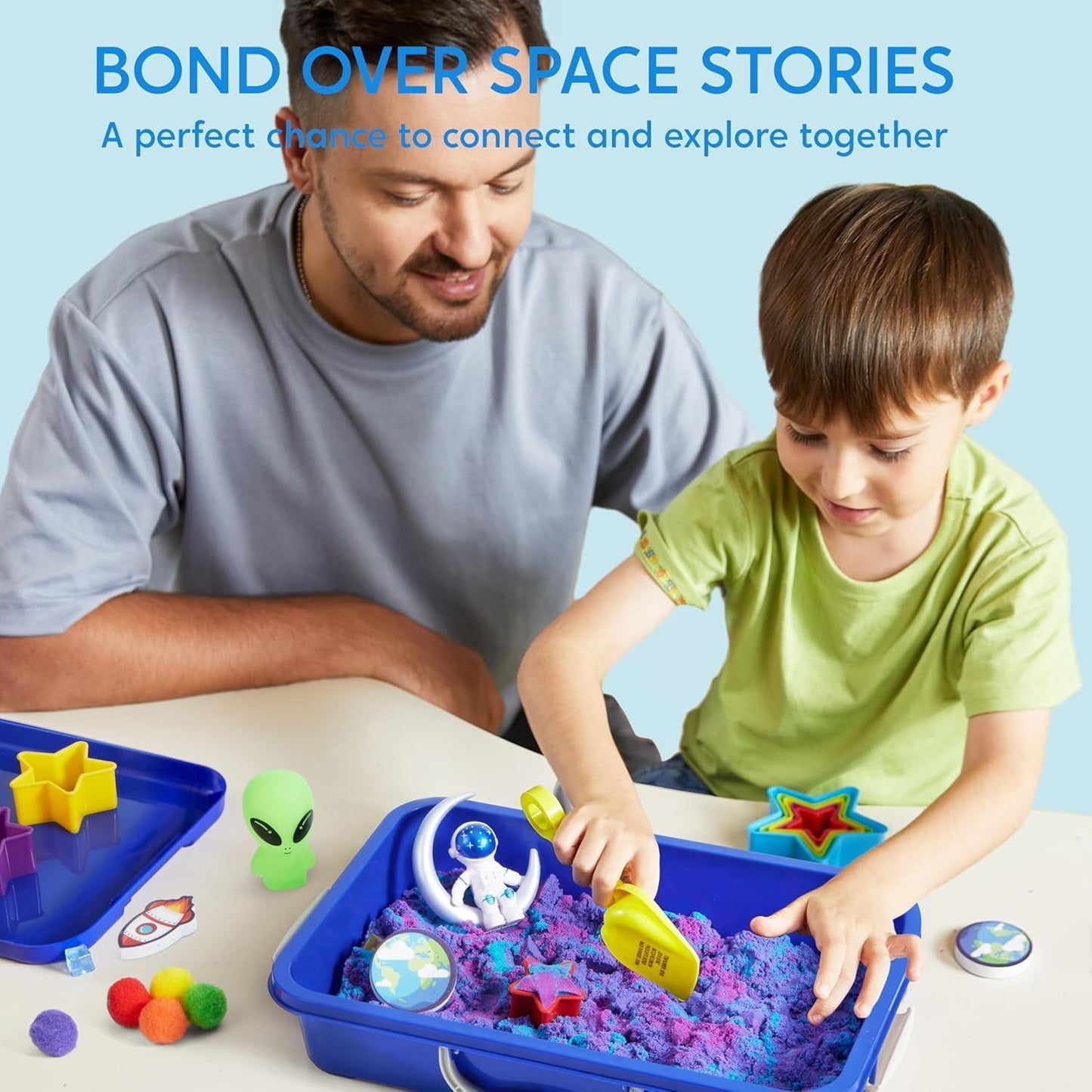 Klever Kits Sensory Bin, Outer Space Themed with Glow-in-The-Dark Alien Figure, Play Sand Toy Gifts for Boys Girls Age 3+