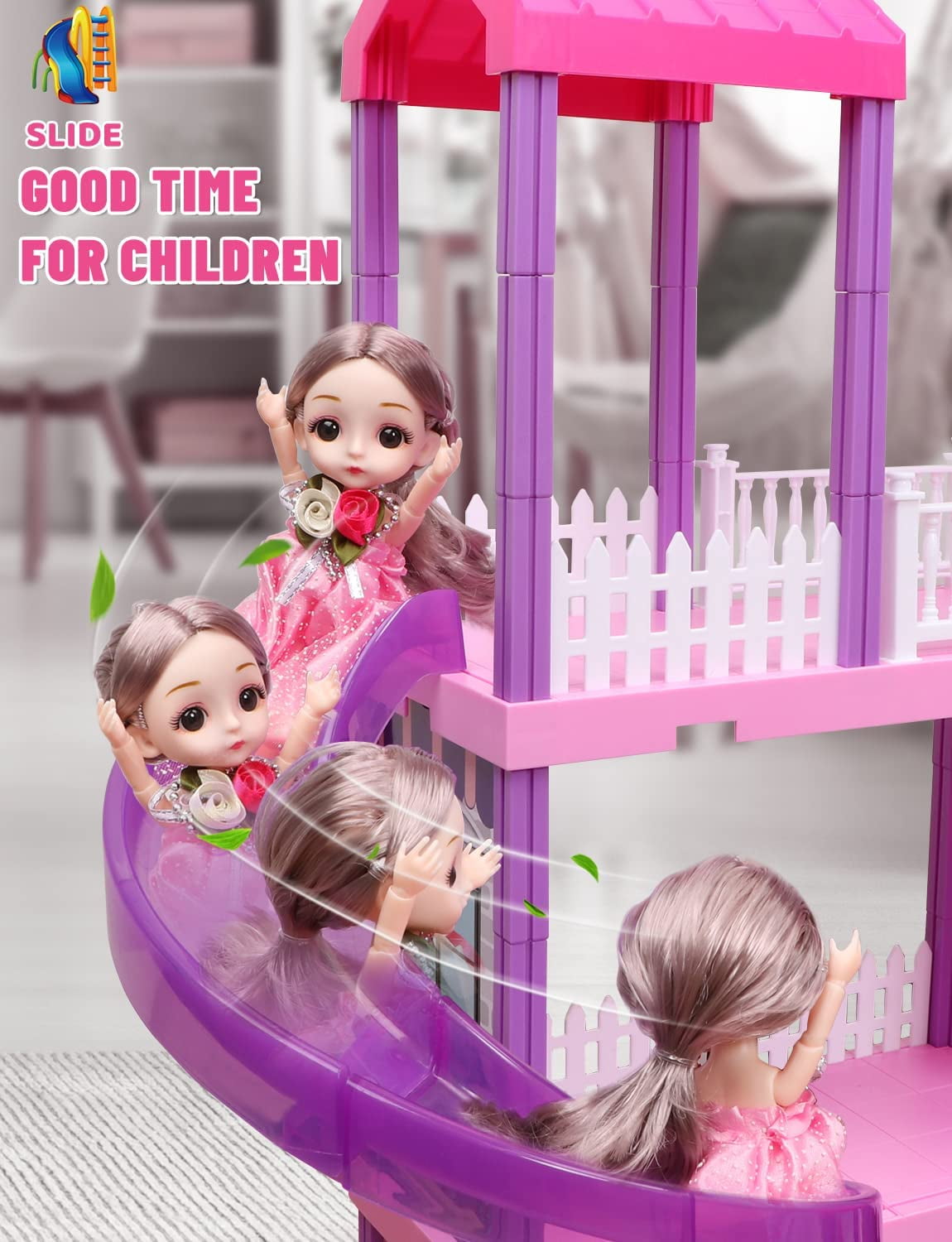 Hot Bee 36 inch Dollhouse Playset Girl Toys, 11 Rooms with Doll Toy Figures Toddler Playhouse Christmas Birthday Gifts for 3 4 5 6 7 Year Old Girls