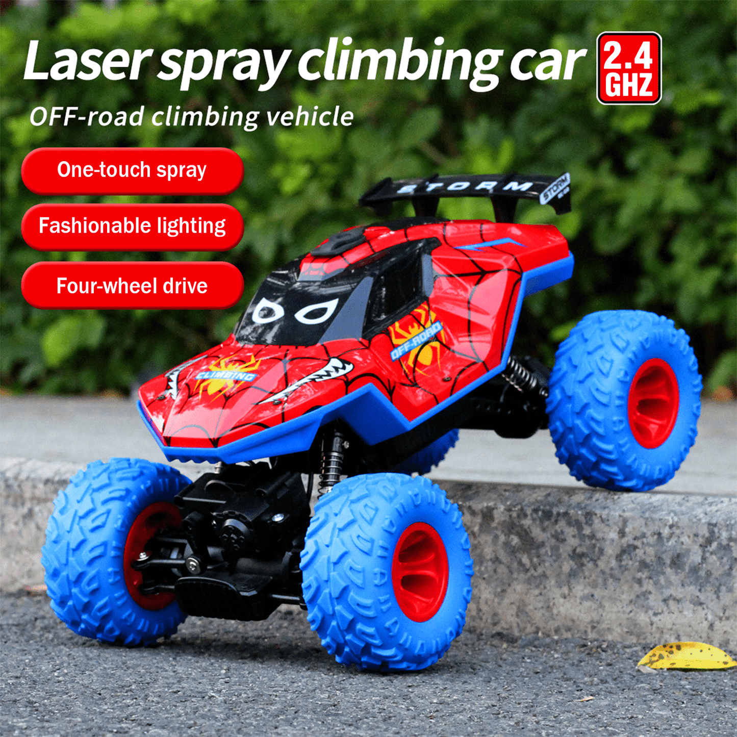 HNH 1:16 Monster Trucks Remote Control Car, 4WD Spider RC Car for Kids, RC Vehicle with Two Battery