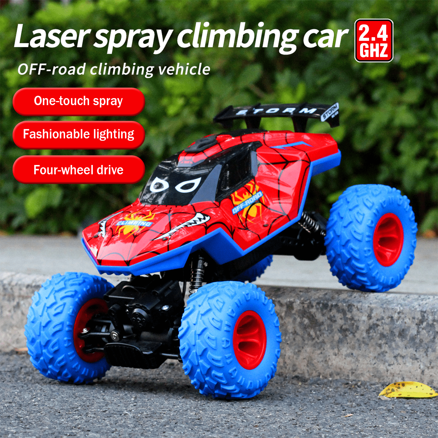 HNH 1:16 Monster Trucks Remote Control Car, 4WD Spider RC Car for Kids, RC Vehicle with Two Battery
