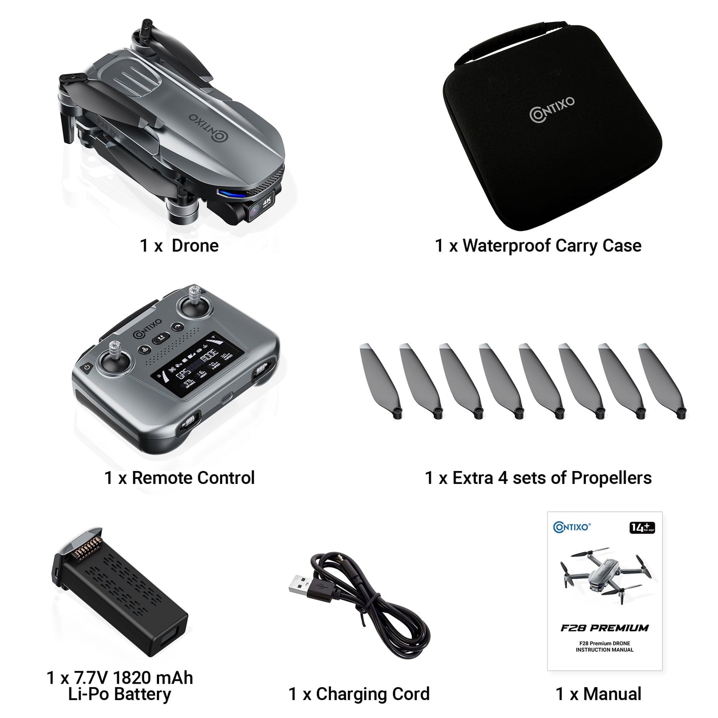 Contixo F28 Stratus Max 4K Drone, 2-Axis Gimbal with EIS, 3280ft Range, 26 Min Flight, GPS, Auto-Return, Case