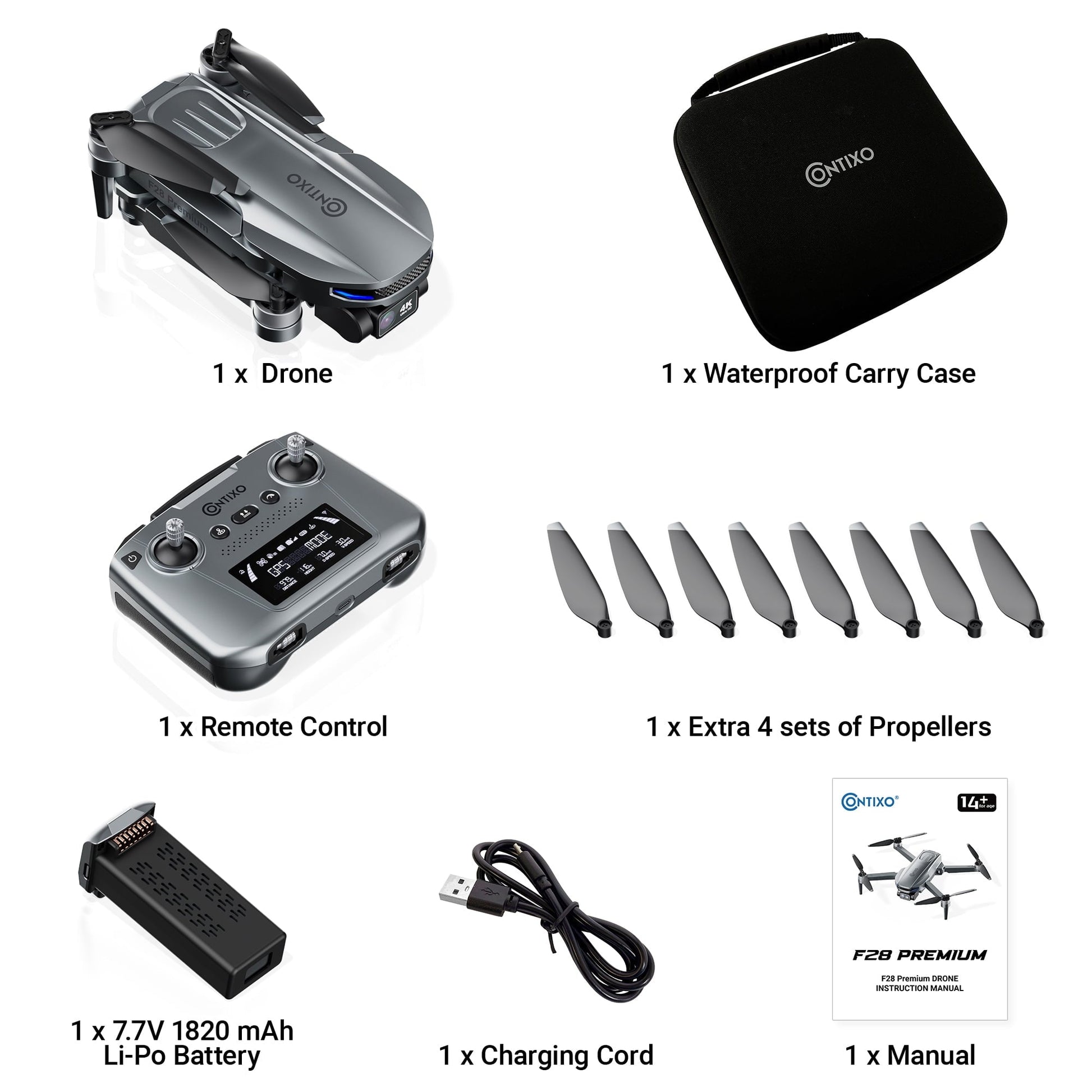 Contixo F28 Stratus Max 4K Drone, 2-Axis Gimbal with EIS, 3280ft Range, 26 Min Flight, GPS, Auto-Return, Case