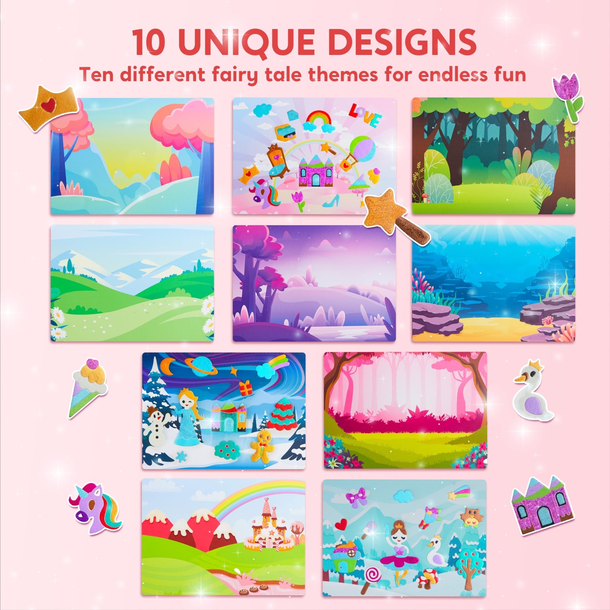 Joyfy Fashion Foil Art Kit for Kids, 10 Piece Unicorn and Princess Craft Set