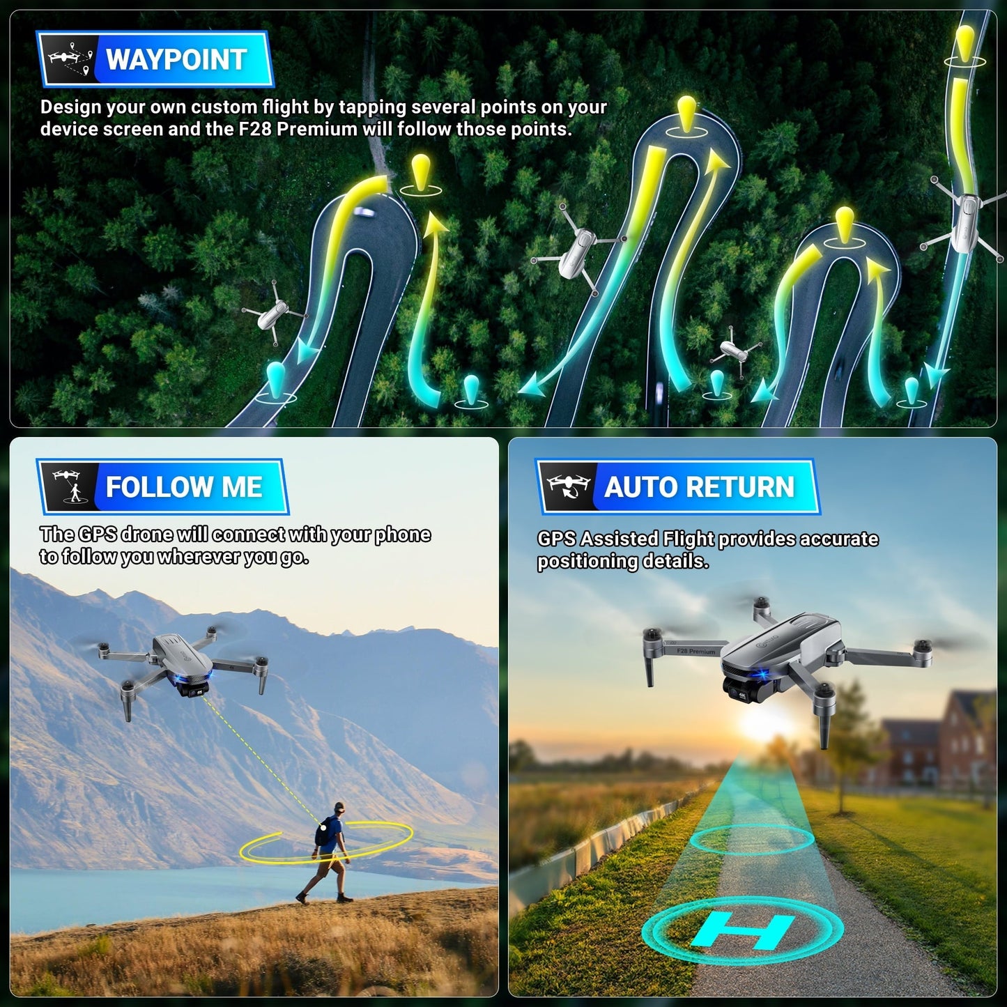 Contixo F28 Stratus Max 4K Drone, 2-Axis Gimbal with EIS, 3280ft Range, 26 Min Flight, GPS, Auto-Return, Case