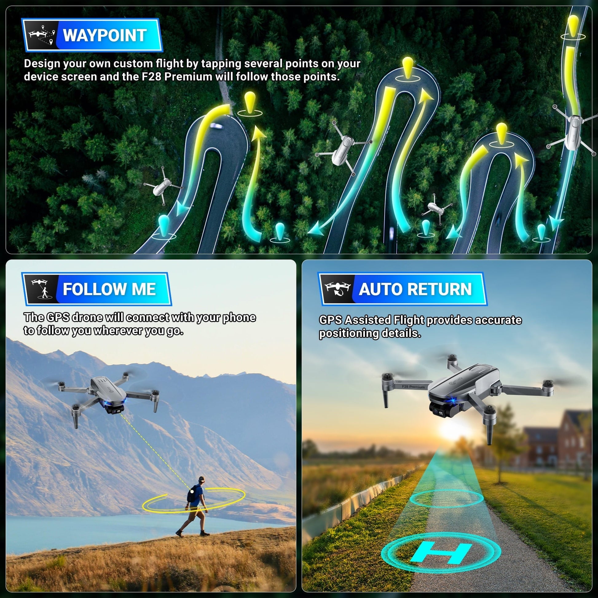Contixo F28 Stratus Max 4K Drone, 2-Axis Gimbal with EIS, 3280ft Range, 26 Min Flight, GPS, Auto-Return, Case
