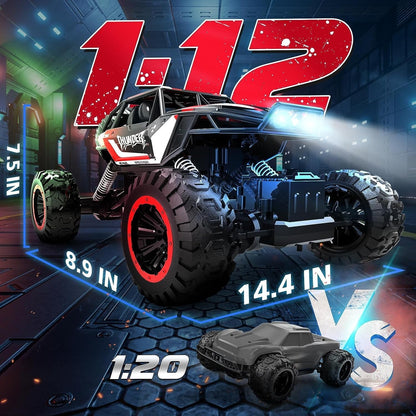 JoyStone 1:12 RC Cars 4WD off Road 2.4Ghz RC Monster Truck with Metal Shell and Light, Remote Control Car Crawler for Adult and Kid, 2 Batteries, Red