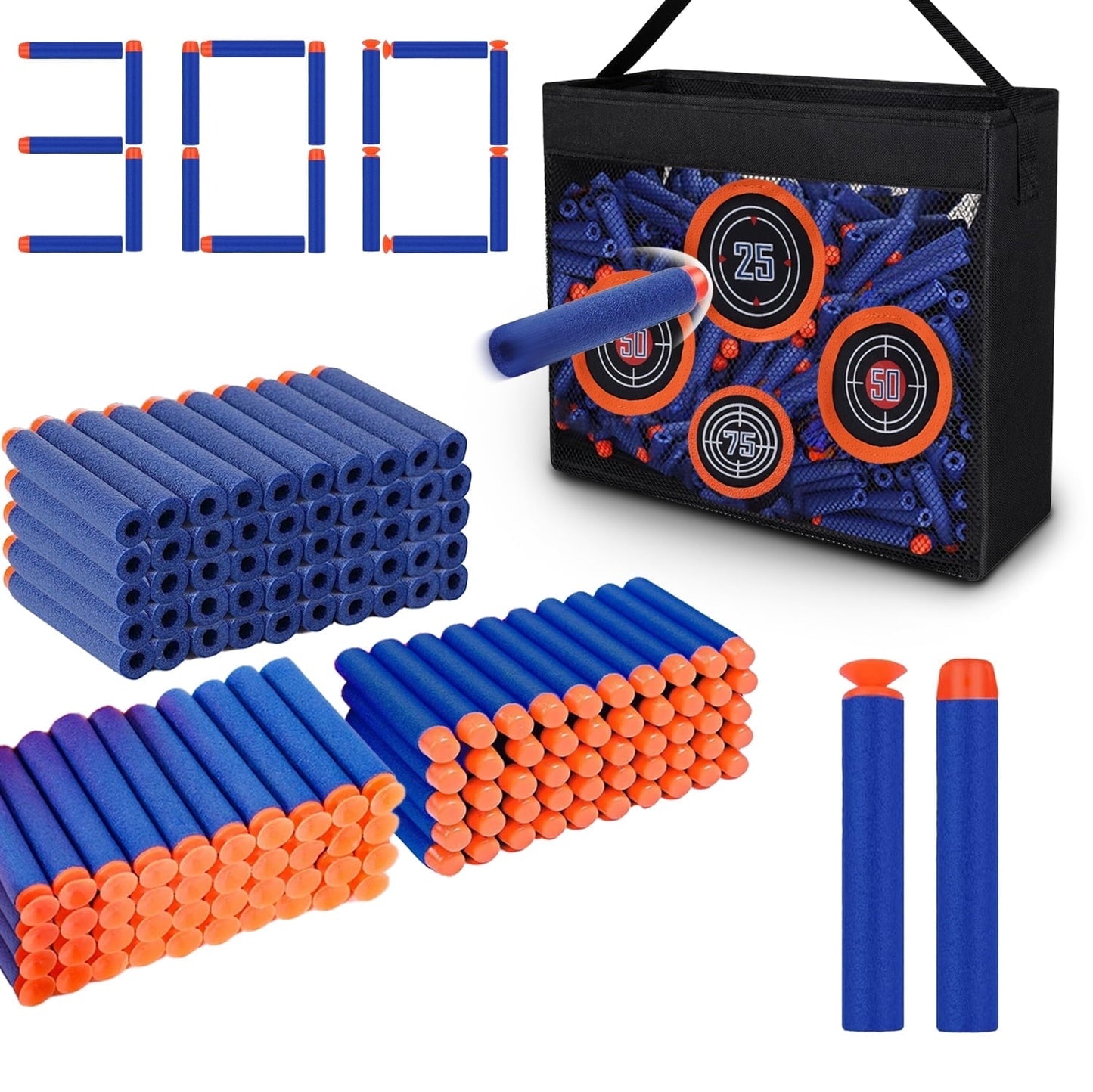 JoyStone 300PCS Refill Darts Bullets with Target Storage Bag, Indoor/Outdoor Use