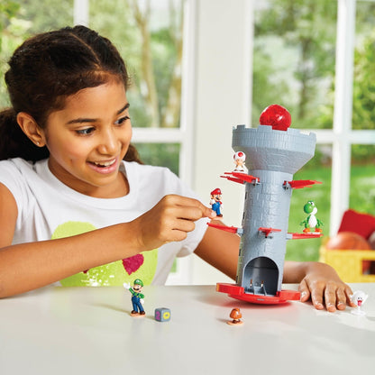 Epoch Games Super Mario Blow Up! Shaky Tower Balancing Game, Tabletop Skill and Action Game with Collectible Super Mario Action Figures