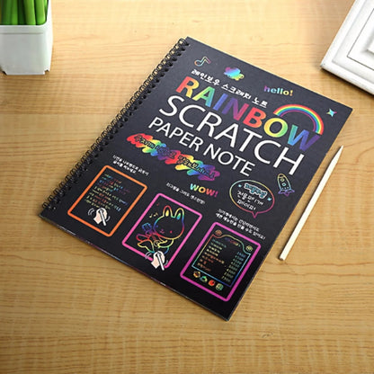 BSHAPPLUS® 4 Pack Rainbow Scratch Art Notebooks,Magic Scratch off Paper Notebook Set for Kids Art and Craft Activity Book Black Sketch Doodle Pads with Drawing Stick for Party Favor Game Gift