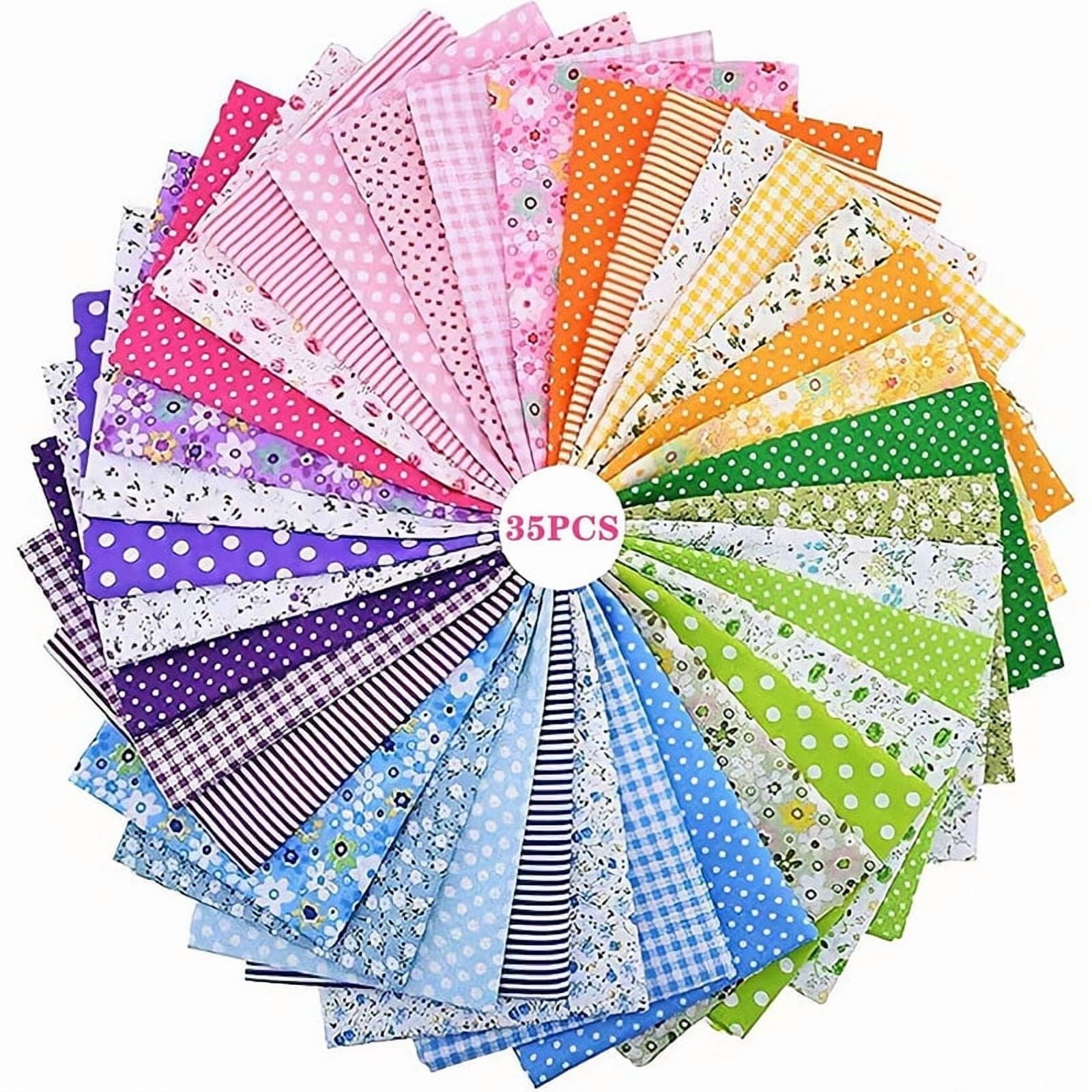 35Pcs 9.8"x9.8" Quilting Cotton Fabric Squares Quilting Supplies Multi-Color Design Printed Floral Fabric for DIY(Red/Yellow/Green/Blue/Pink/Purple/Grey/Black)