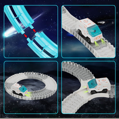 Petbank Space Toys for Kids, 233PCS STEM Train Toys with Light up Car and 2 Astronaut Dolls, DIY Flexible Race Track Birthday Xmas Gifts Set for Girls & Boys Aged 3-10
