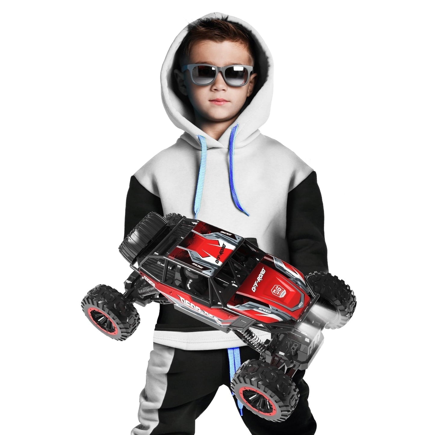 JoyStone 1:12 RC Cars 4WD Off-Road 2.4Ghz RC Monster Truck with Metal Shell and Light, Remote Control Car Crawler for Adult and Kid, 2 Batteries, Red