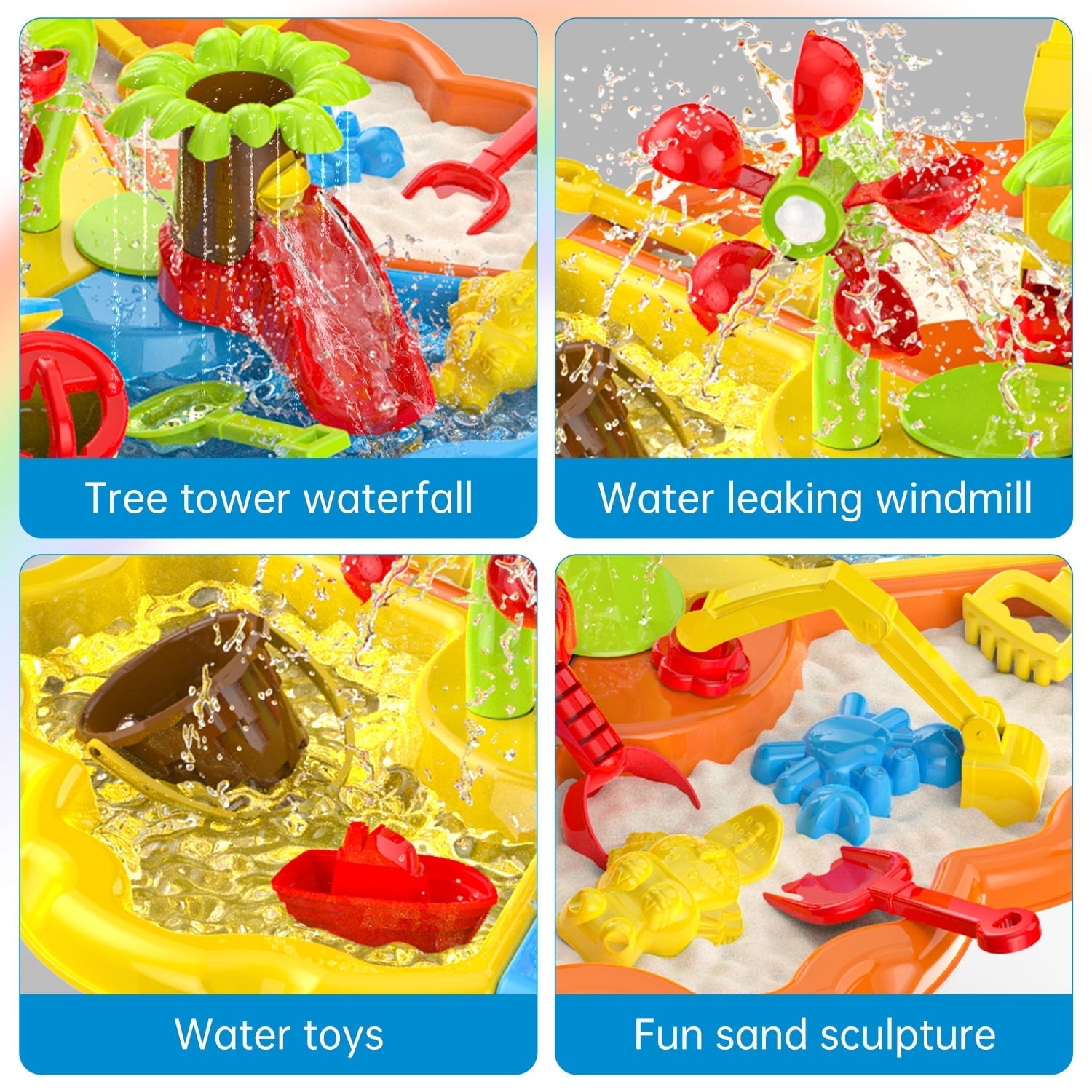 JoyStone 3 in 1 Kids Sand Water Table, 37PCS Sensory Play Table, 24"x24"x14.56" Outdoor Summer Toy Gift for Toddlers Boys Girls