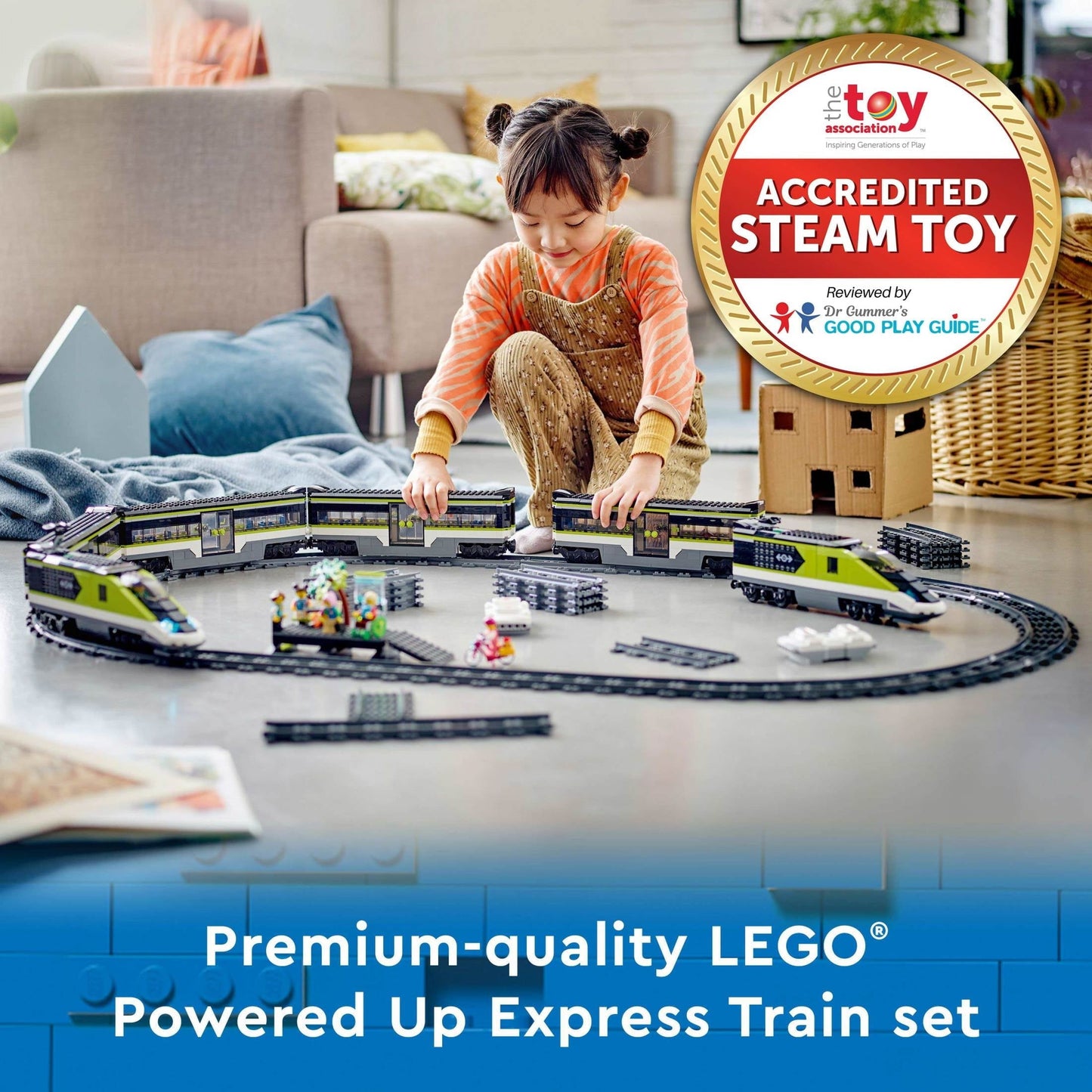 LEGO City Express Passenger Train Set, 60337 Remote Controlled Toy, Gifts for Kids, Boys & Girls with Working Headlights, 2 Coaches and 24 Track Pieces