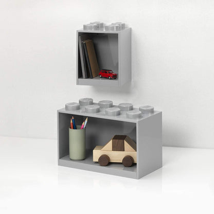 LEGO Storage 41171740 Brick Shelf Set, with 4-Stud and 8-Stud Box Shelves, Medium Stone Grey