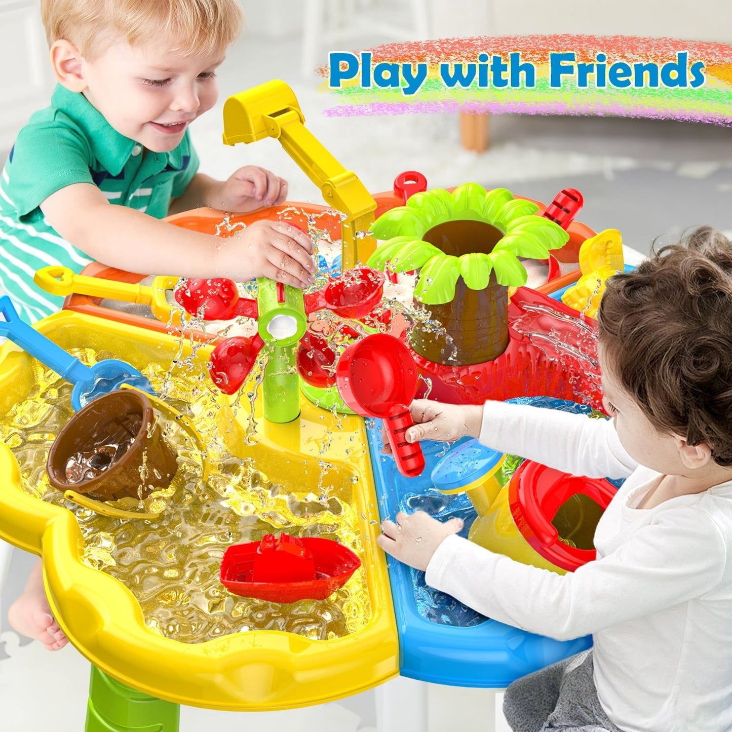 JoyStone 3 in 1 Kids Sand Water Table, 37PCS Sensory Play Table, 24"x24"x14.56" Outdoor Summer Toy Gift for Toddlers Boys Girls