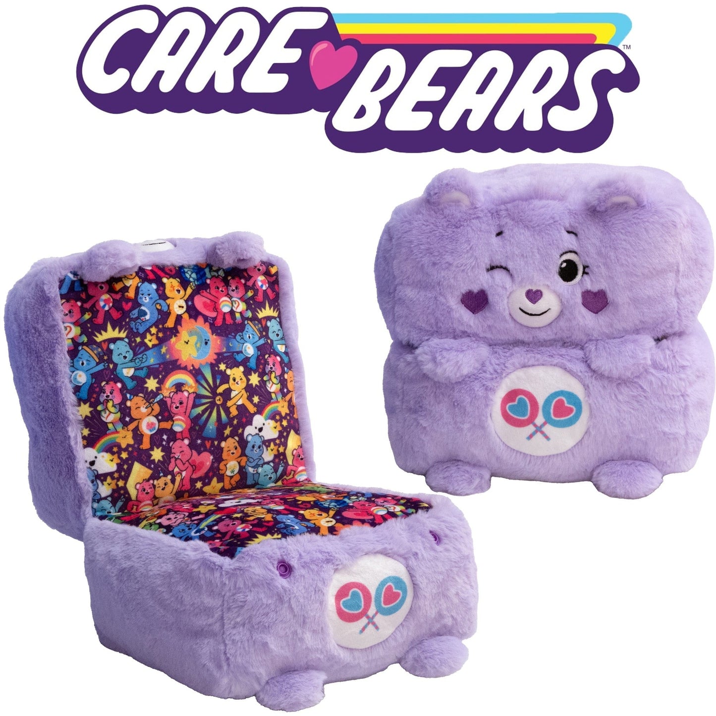 Happy Nappers: Care Bears 10" Pop N' Play Cube - Share Bear - Mushmillow Character Unfolds Into A Plush Pillow, Multi-Use, Chair-Footrest, Kids Toy