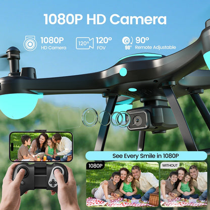 WF13 Drone with 1080P HD Camera for Kids, Optical Flow Hover, Upgraded Wefone Quadcopter, 2 Batteries, Black
