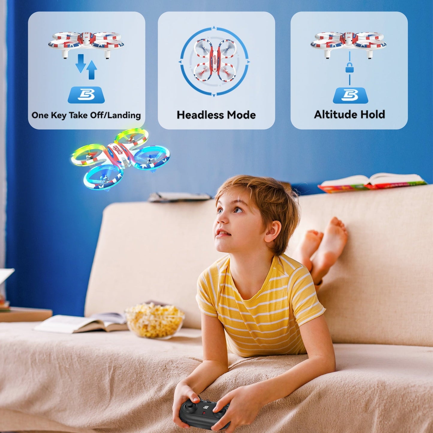 YCFUN RC Drone for Kids, Mini Kid Drone with Lights, 360° Flips, One-Key Takeoff/Landing, Remote Control Quadcopter for Boys Girls & Beginners
