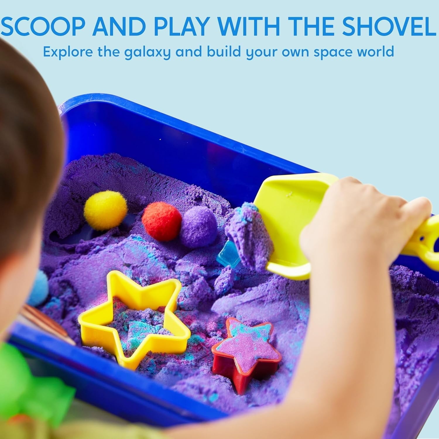 Klever Kits Sensory Bin, Outer Space Themed with Glow-in-The-Dark Alien Figure, Play Sand Toy Gifts for Boys Girls Age 3+