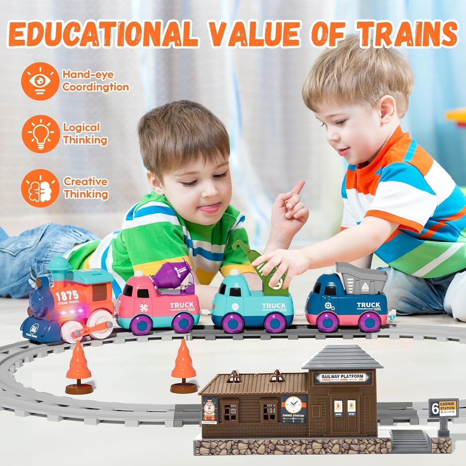 Electric Train Set for Toddlers 2-4, Kids Train Set with Track, Light & Music, Magnetic Train Toys for Boys & Girls - Best Gifts for 2-5 Years Old
