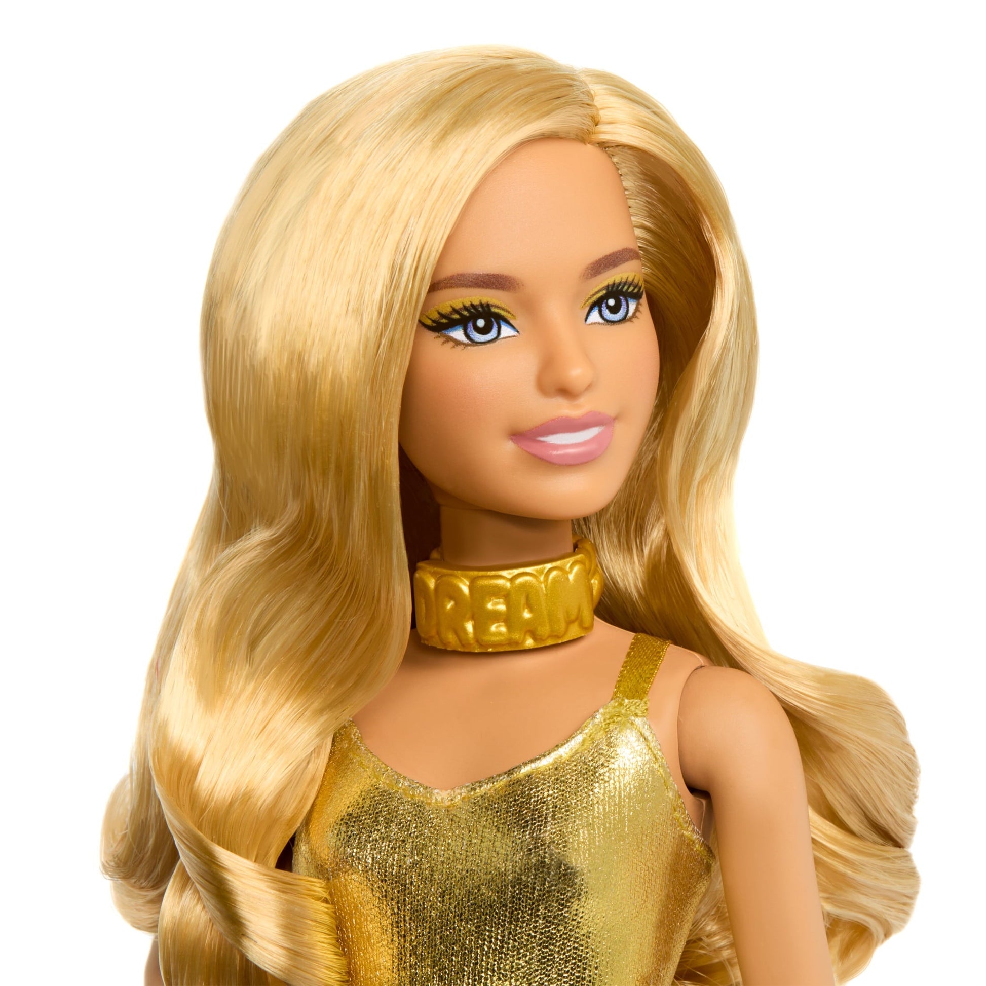 Barbie Fashionistas Doll #222, Petite with Blonde Wavy Hair, Golden Jumpsuit, 65th Anniversary