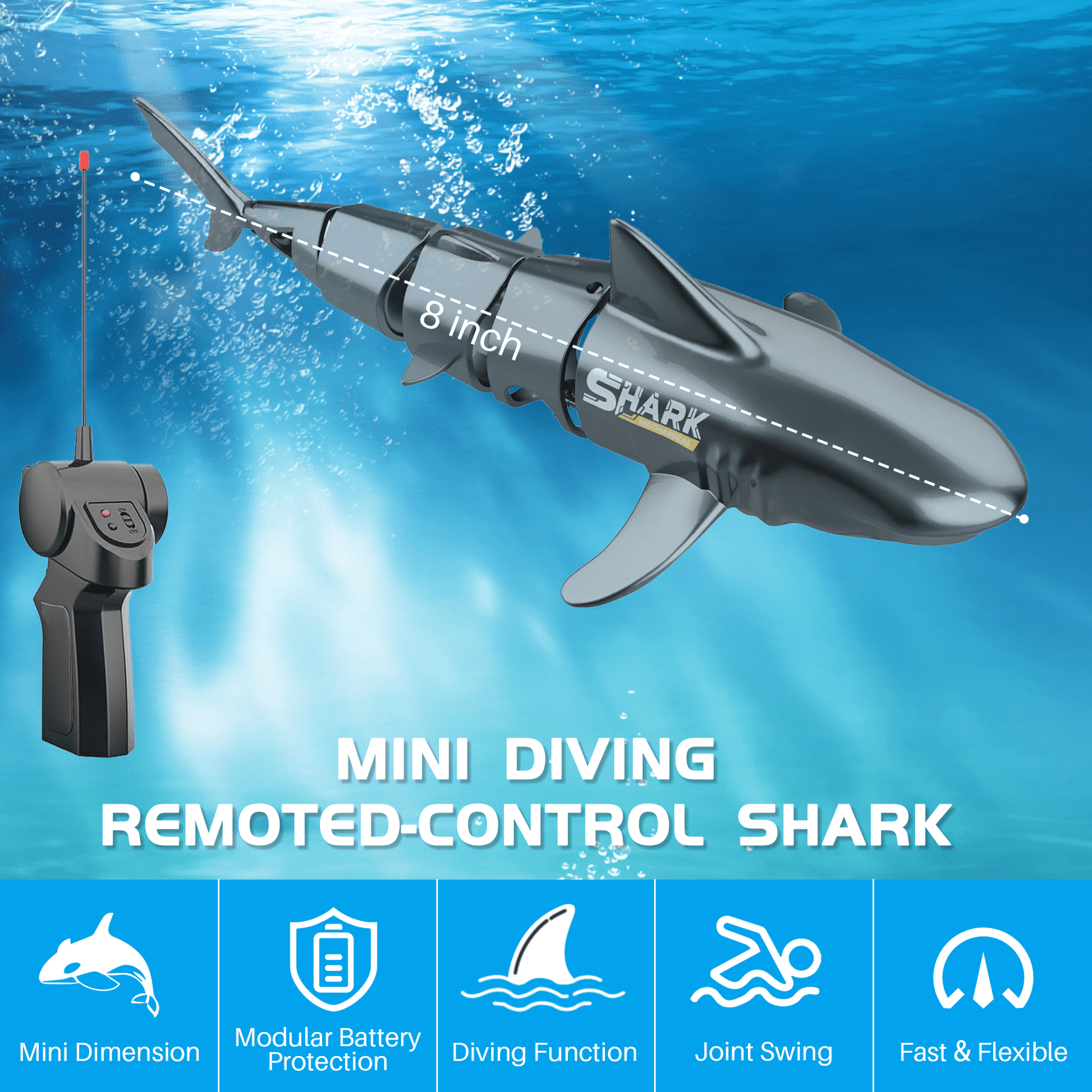 UUGEE Remote Control Shark Toys for Boys Girls, 2.4G Mimi RC Diving Shark Toy Boat Swimming Pool Toys Christmas Birthday Gifts for Kids Age 6+