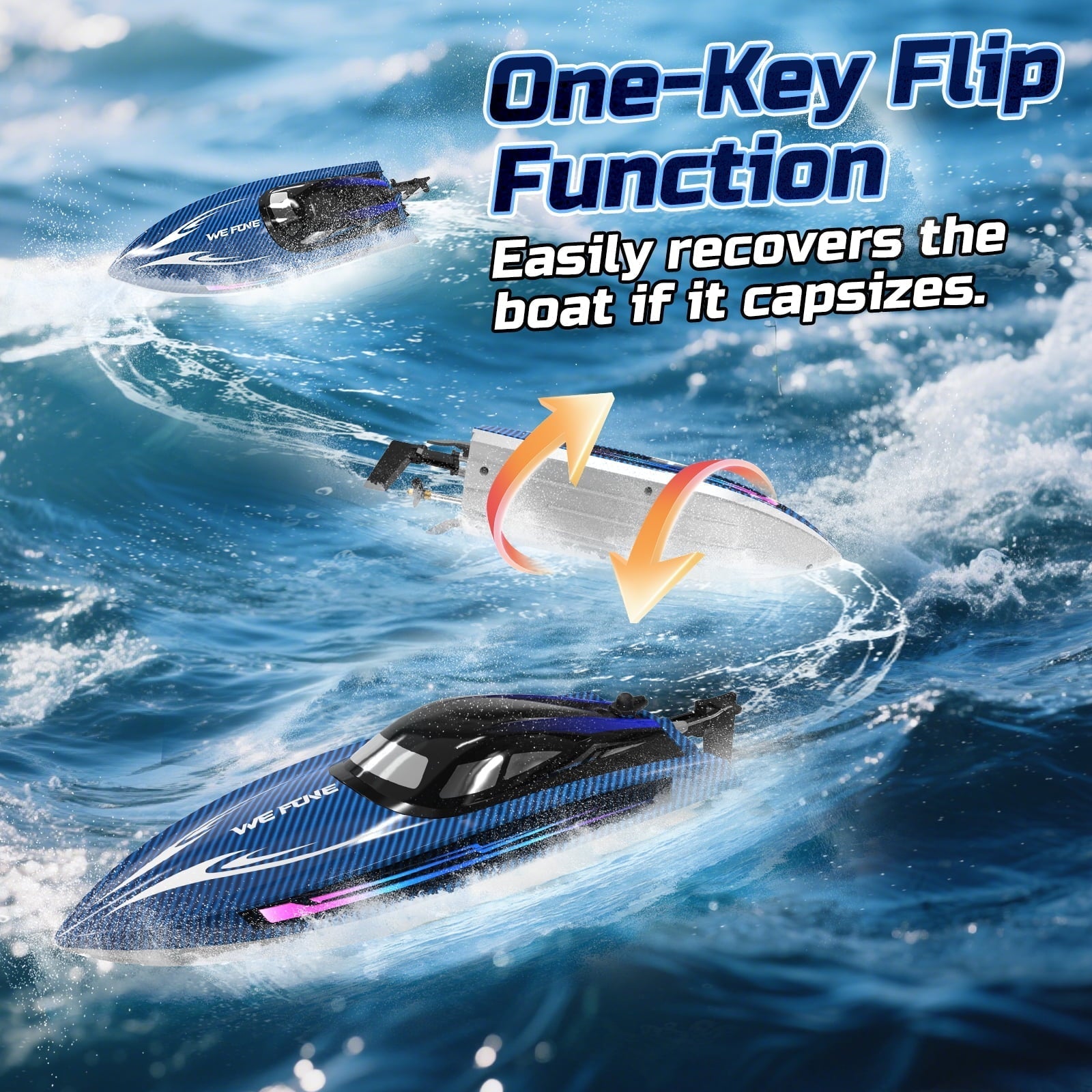 Remote Control Boat for Adults and Kids, WeFone WF17 RC Speed Boat, Summer Toys, 2 Batteries, Blue