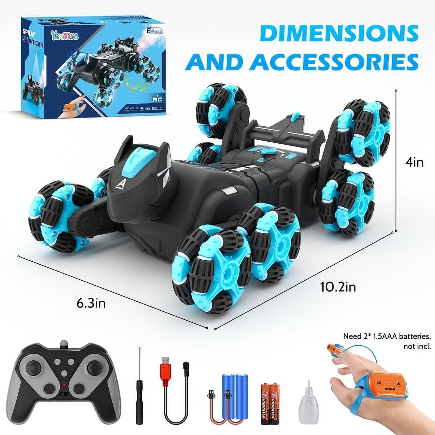 Yexmas 8WD Gesture Sensing Stunt Rc Cars,2.4GHz Hand Remote Control Car with Lights Music Spray for Christmas Birthday Party Present,Gift for 7 8 9 year old boys
