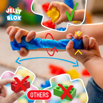 Jelly Blox - Stash & Stack 2-in-1 Storage Case by Goliath | 30 Pieces to Squeeze, Stretch, Squish | Toddler & Preschool Building Blocks | Ages 2+