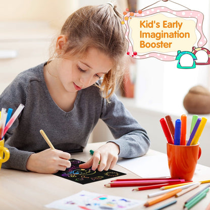 Kibhous Scratch Paper Art for Kids, Rainbow Magic Scratch Art Craft Kit, 107 Piece