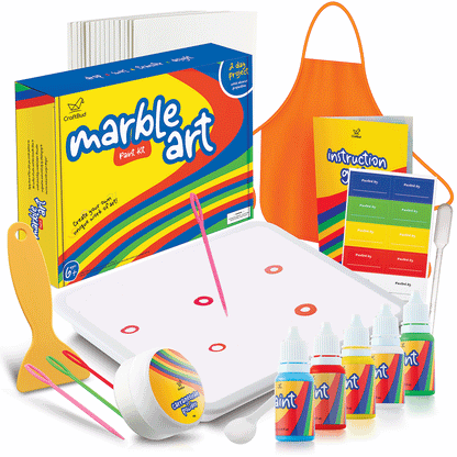 CraftBud Craft Supplies Marbling Paint Kit & Toy for Kids Art with 5 Paint Colors, Water Art Paint Set Comes with Guide Book , Arts and Crafts for Girls & Boys Ages 6+