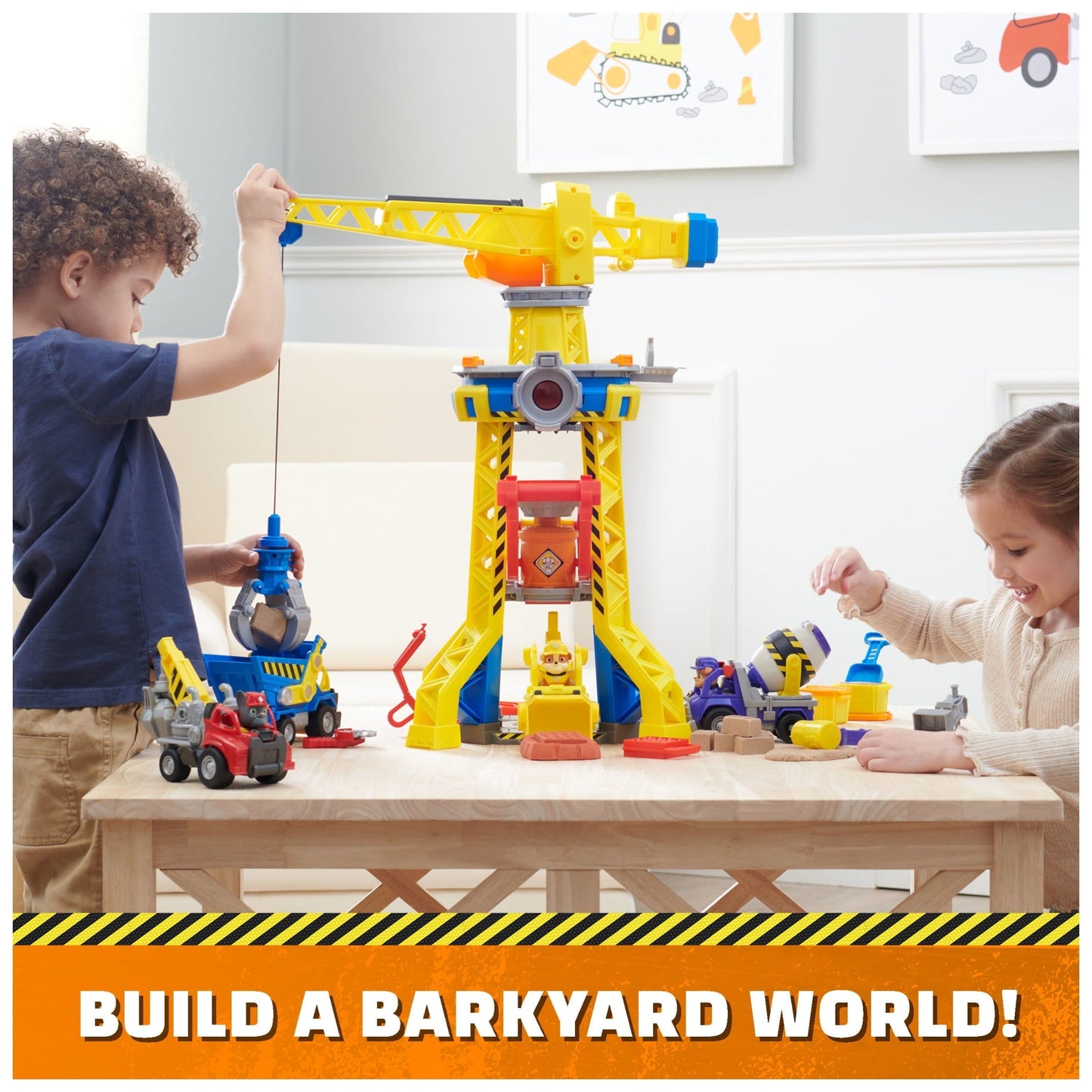 PAW Patrol, Rubble & Crew Bark Yard Crane Tower Playset with Action Figure and Vehicle, for Kids Age 3 and up