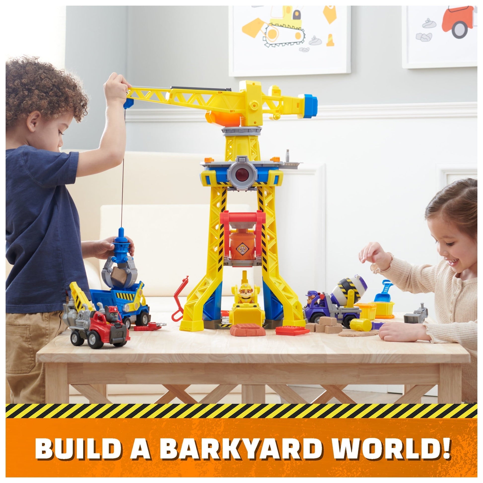 PAW Patrol, Rubble & Crew Bark Yard Crane Tower Playset with Action Figure and Vehicle, for Kids Age 3 and up