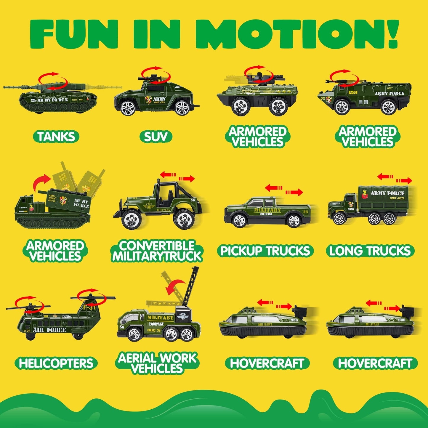 Joyfy 25 in 1 Die-cast Military Army Play Vehicle Set, Vehicles with Sounds and Lights in Carrier Truck, Push and Go Car Toy, Kids Christmas Birthday Gifts for 3 4 5 6 Years Old Boys