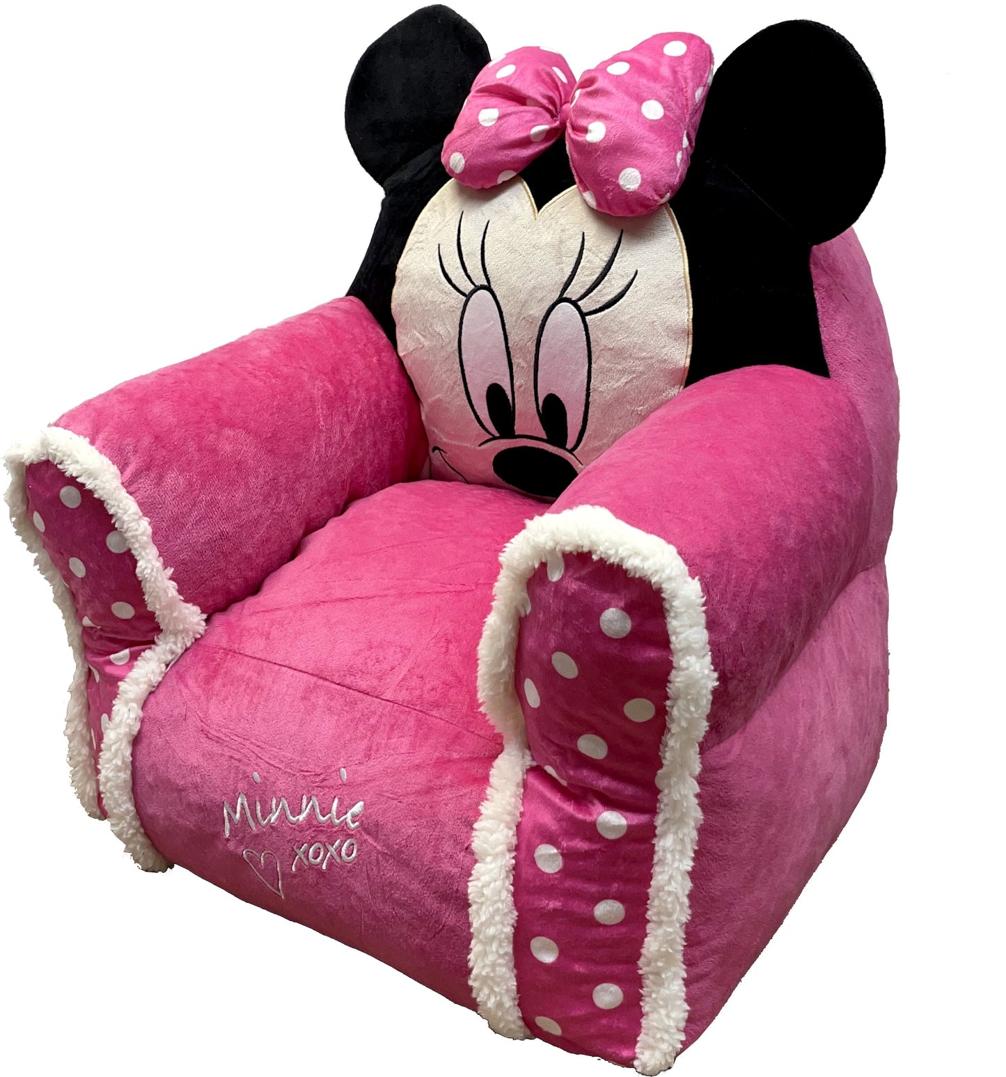 Disney Minnie Mouse Kids Figural Bean Bag Chair with Sherpa Trimming, Multi-Color