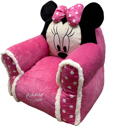 Disney Minnie Mouse Kids Figural Bean Bag Chair with Sherpa Trimming, Multi-Color