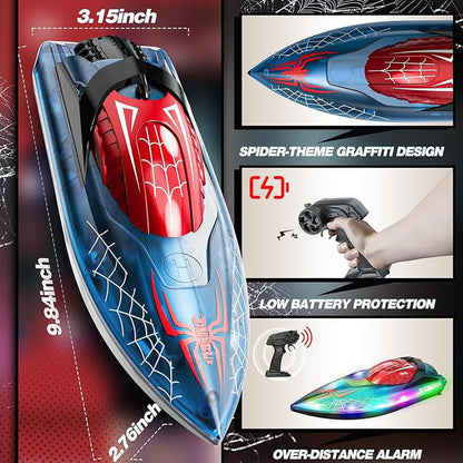 JoyStone RC Boat for Pools and Lakes, 2.4G 15+ MPH Fast Remote Control Boat with LED Lights, Racing Boats for Kids & Adults with 2 Rechargeable Battery, Gifts for Boys Girls (Red)