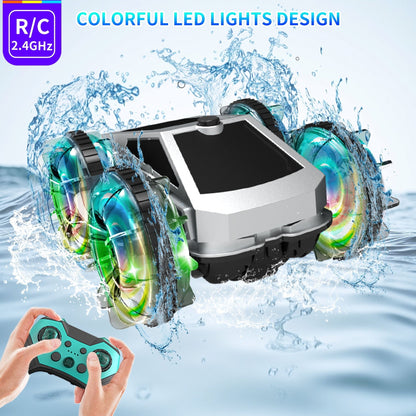 UUGEE Remote Control Car Car Toys for Boys, 2.4 GHz 4WD Amphibious RC Car Boat, 360°Rotation RC Truck Stunt Cars with LED Lights, Christmas Birthday Gifts for 8 9 10 Kids Girls