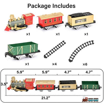 Train Set Toys- Electric Train Toy for Boys W/ Lights & Sound, Railway, Locomotive Engine, Cargo Cars, 3 Cars &10 Tracks, for 3-8