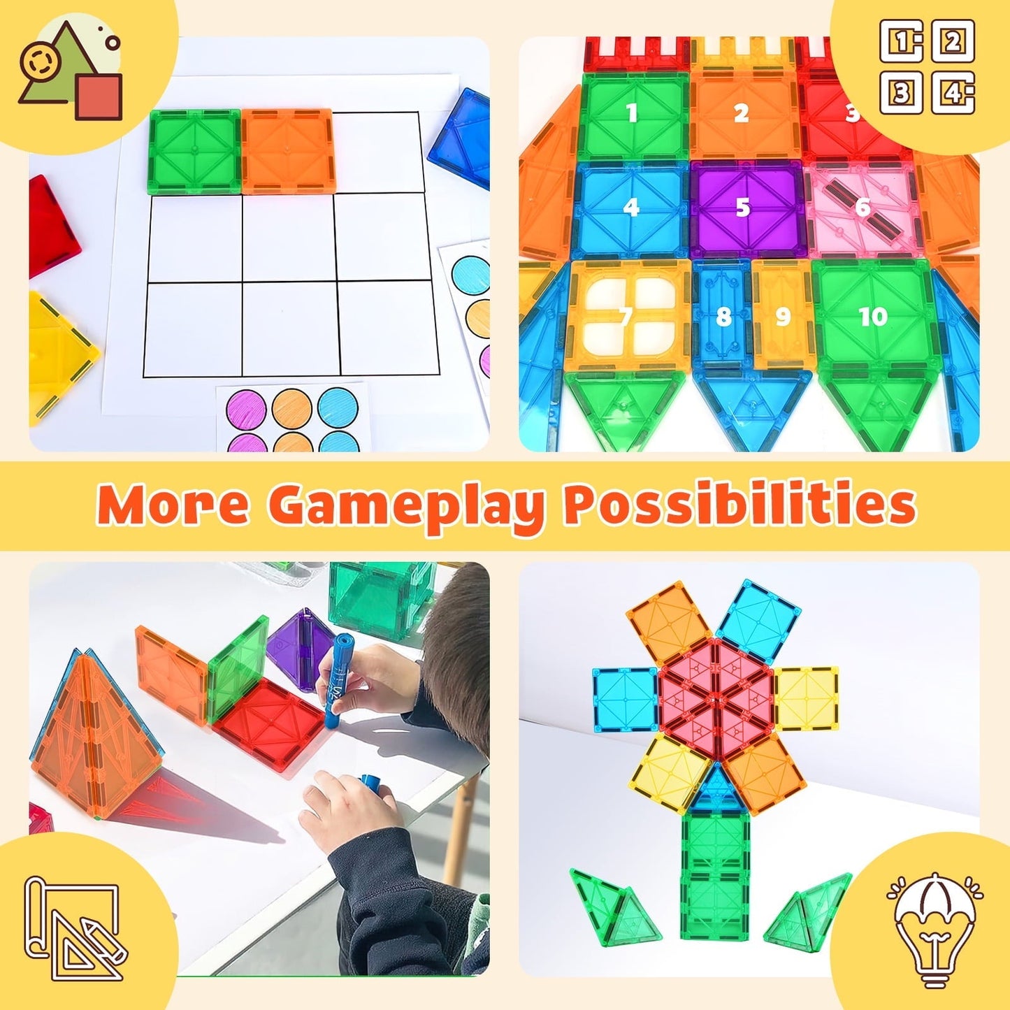 Magnetic Tiles Kids Toys, 102pcs Magnetic Blocks Building Construction STEM Sensory Toys for Toddler, Preschool Learning Educational Games for Boys Girls Aged 3+, Classroom Must Haves