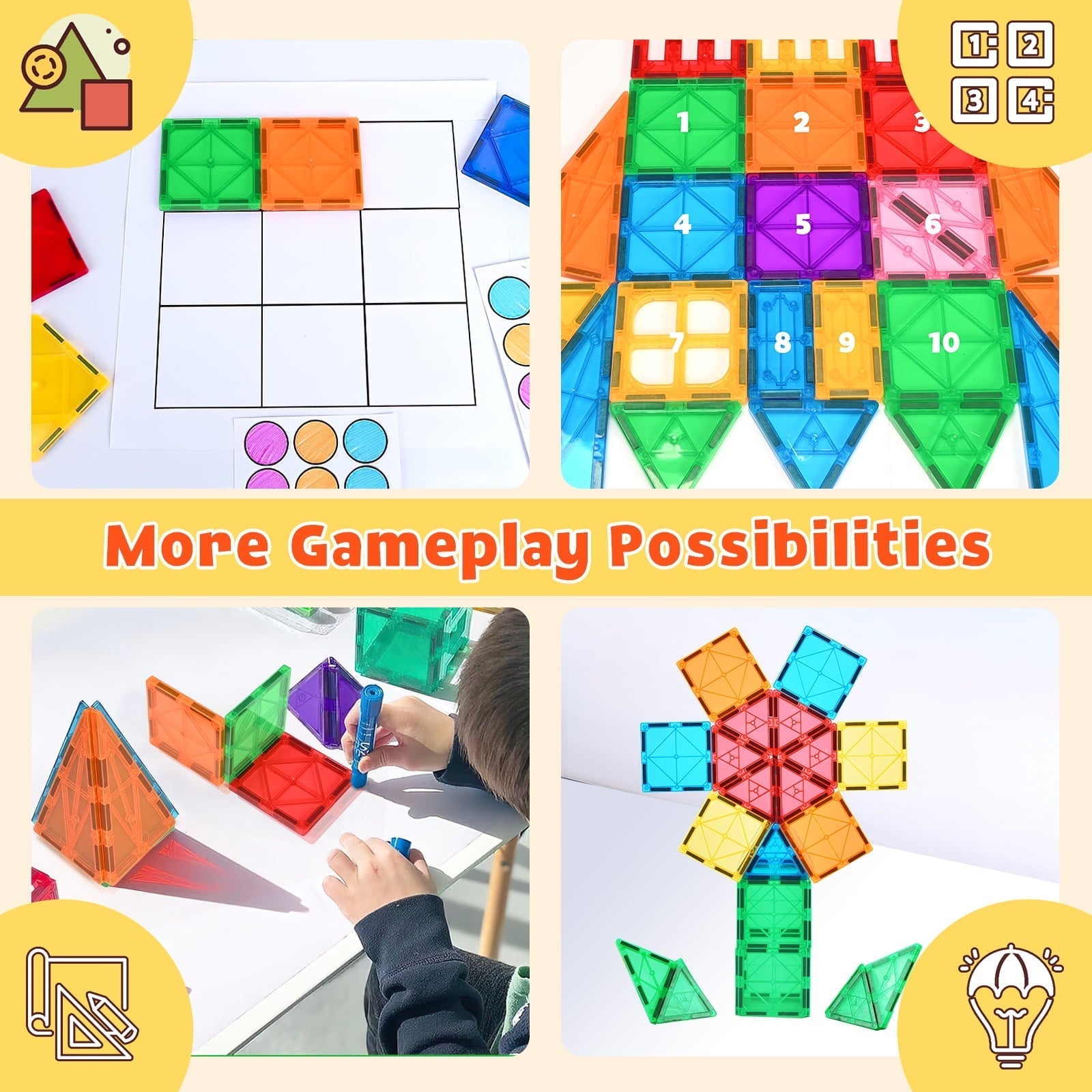 Magnetic Tiles Kids Toys, 102pcs Magnetic Blocks Building Construction STEM Sensory Toys for Toddler, Preschool Learning Educational Games for Boys Girls Aged 3+, Classroom Must Haves