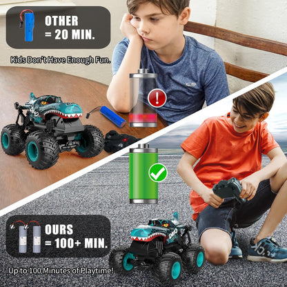 VKFVKF RC Monster Truck Toys, Remote Control Cars for Kids, 1:20 Dinosaur RC Cars with Light & Music,Stunt, 360° Spin, Walk Upright