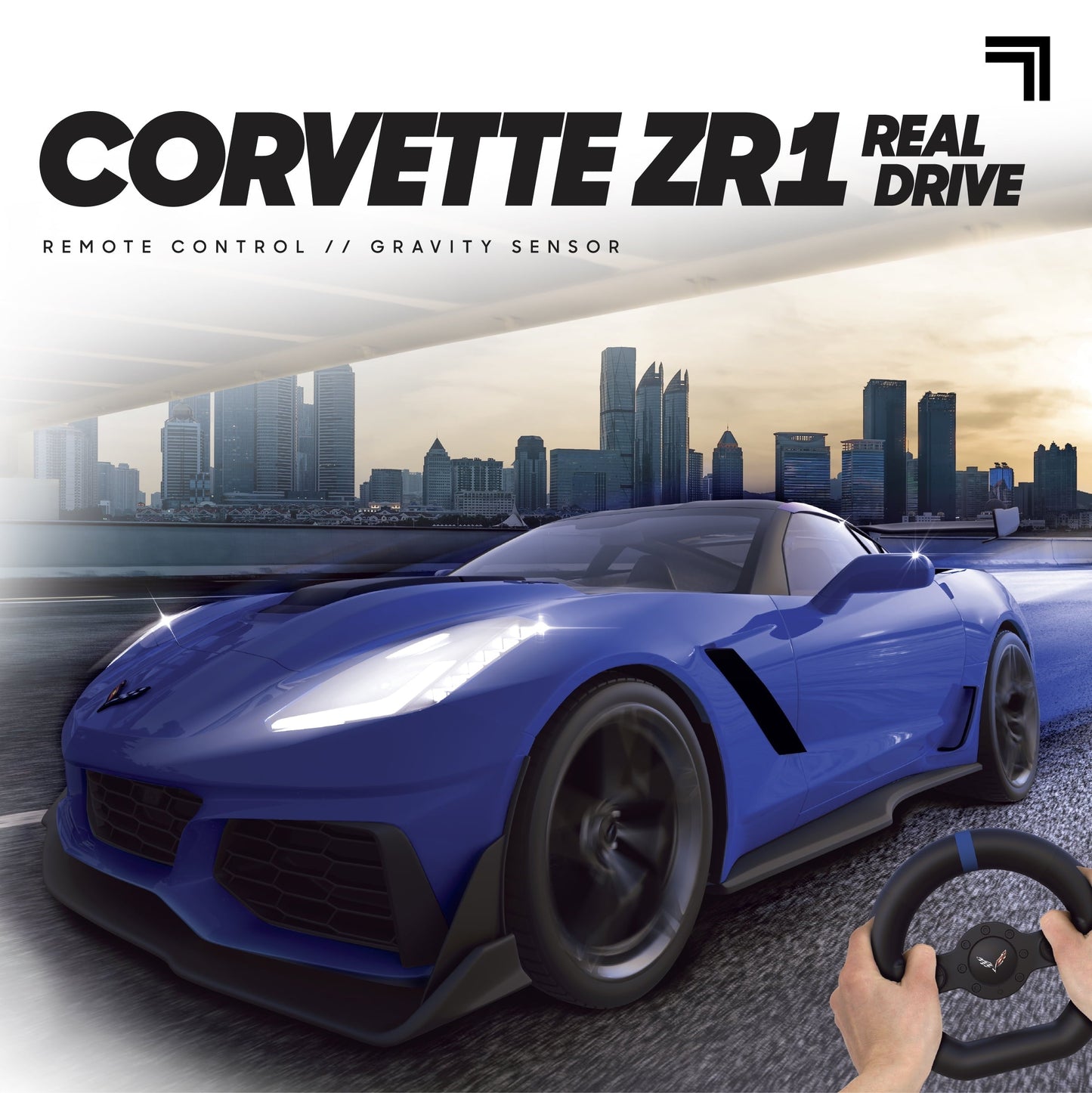 Sharper Image RC Chevrolet Corvette ZR1, 2.4 GHz Remote Control Sports Car with Gravity Sensor Steering, 1:16 Scale Model with LED Lights